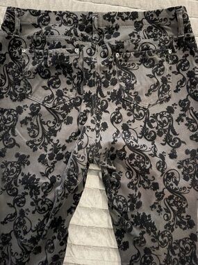 Terra & Sky Grey Jeans with Black Baroque Velvet Print